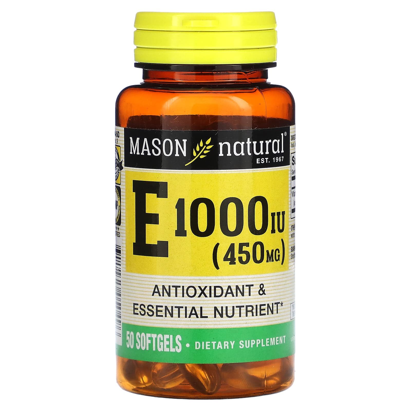 Vitamina E-1000 UI (450mg) mason Capsula Blanda - Frasco x50und